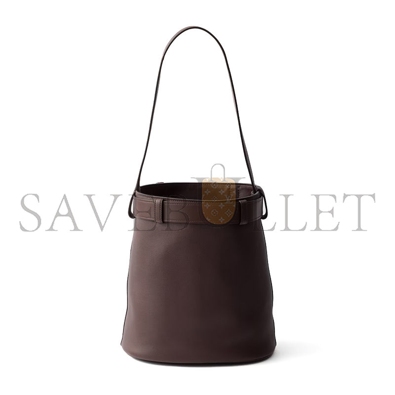 PRADA BUCKLE LEATHER BUCKET BAG WITH BELT 1BE085 (29*26.5*18cm)